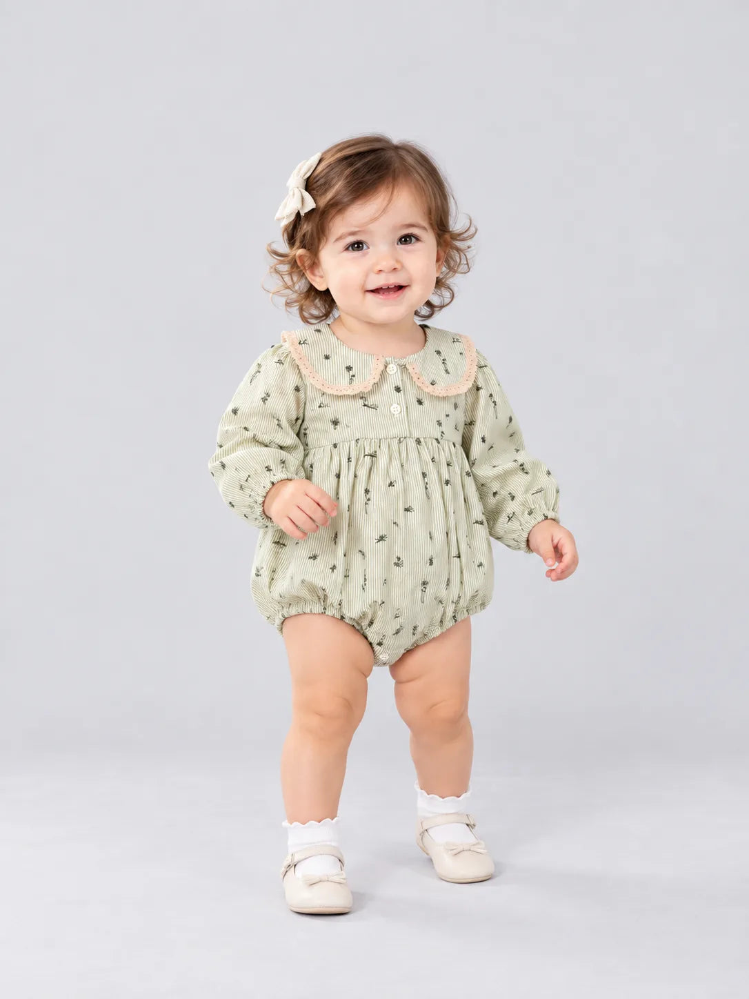 Hap & Hope  Striped Full Sleeve Romper For Baby Girls