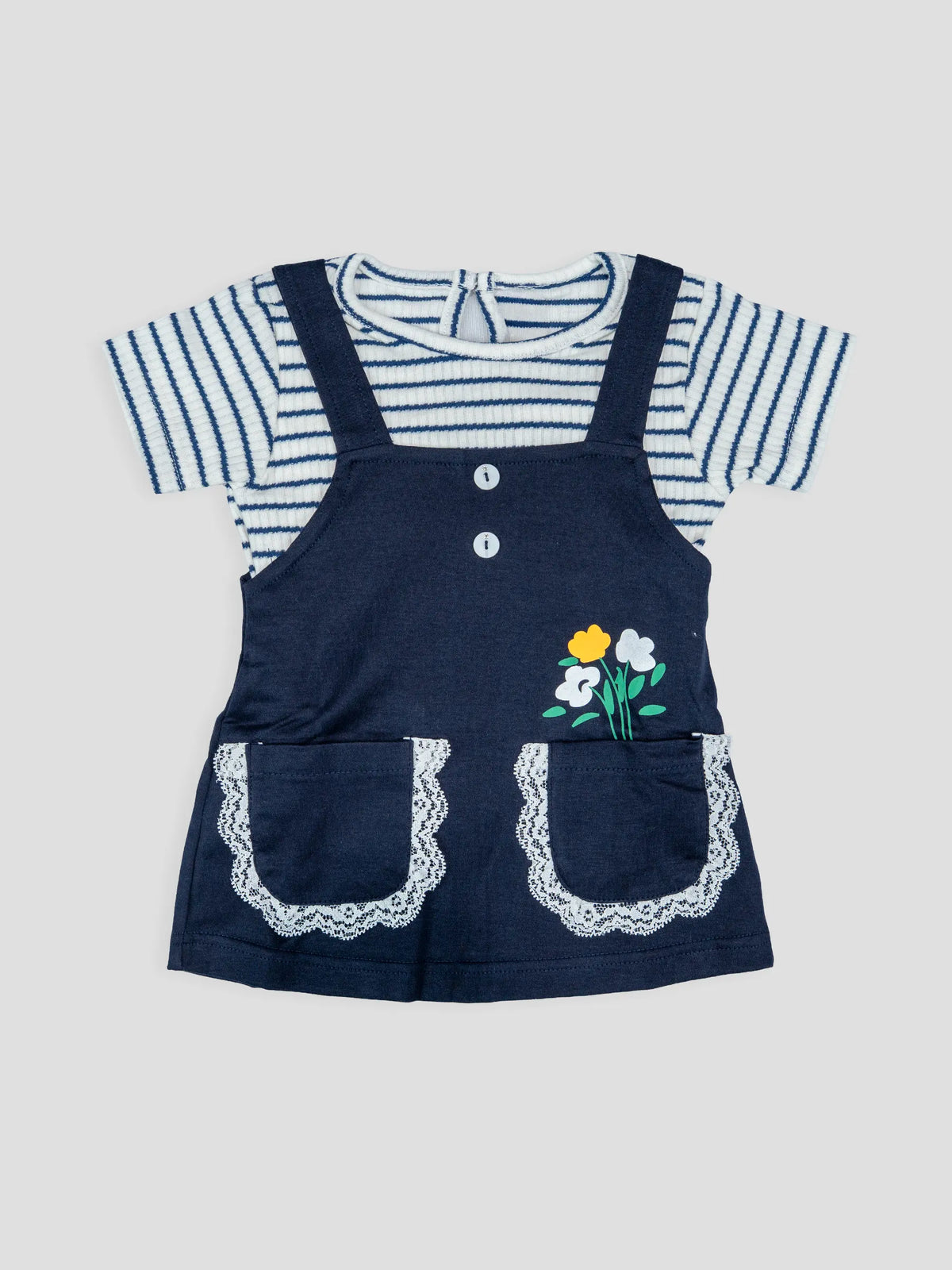 Hap & Hope Striped Printed Cotton Frock For Baby Girls