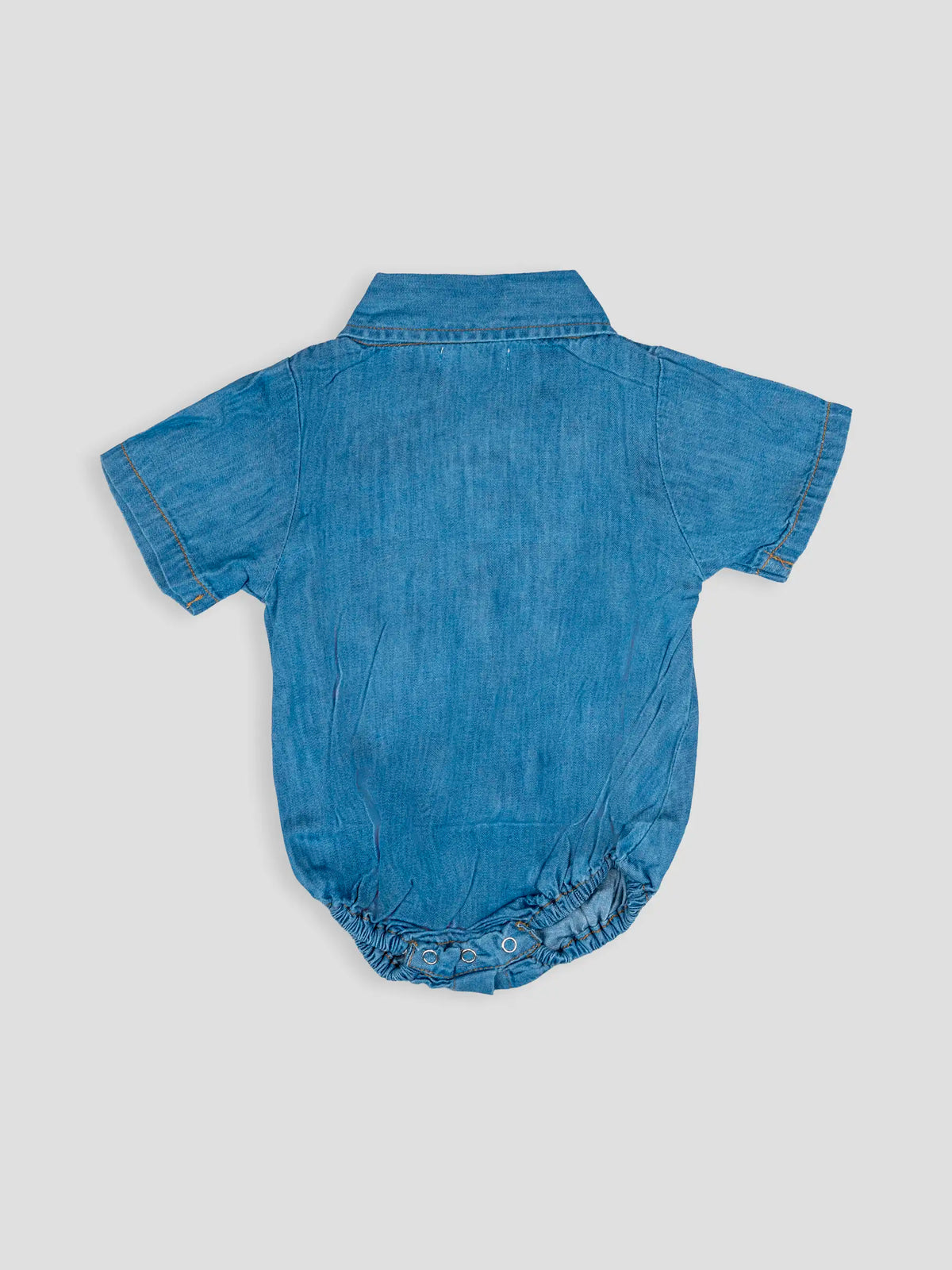 Hap & Hope  Unisex Plain Denim Collared Half Sleeve Romper For Babies