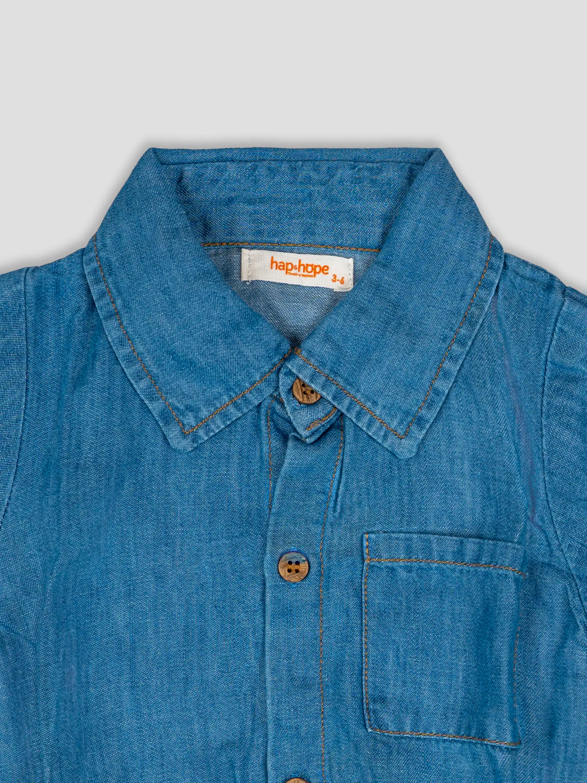 Hap & Hope  Unisex Plain Denim Collared Half Sleeve Romper For Babies