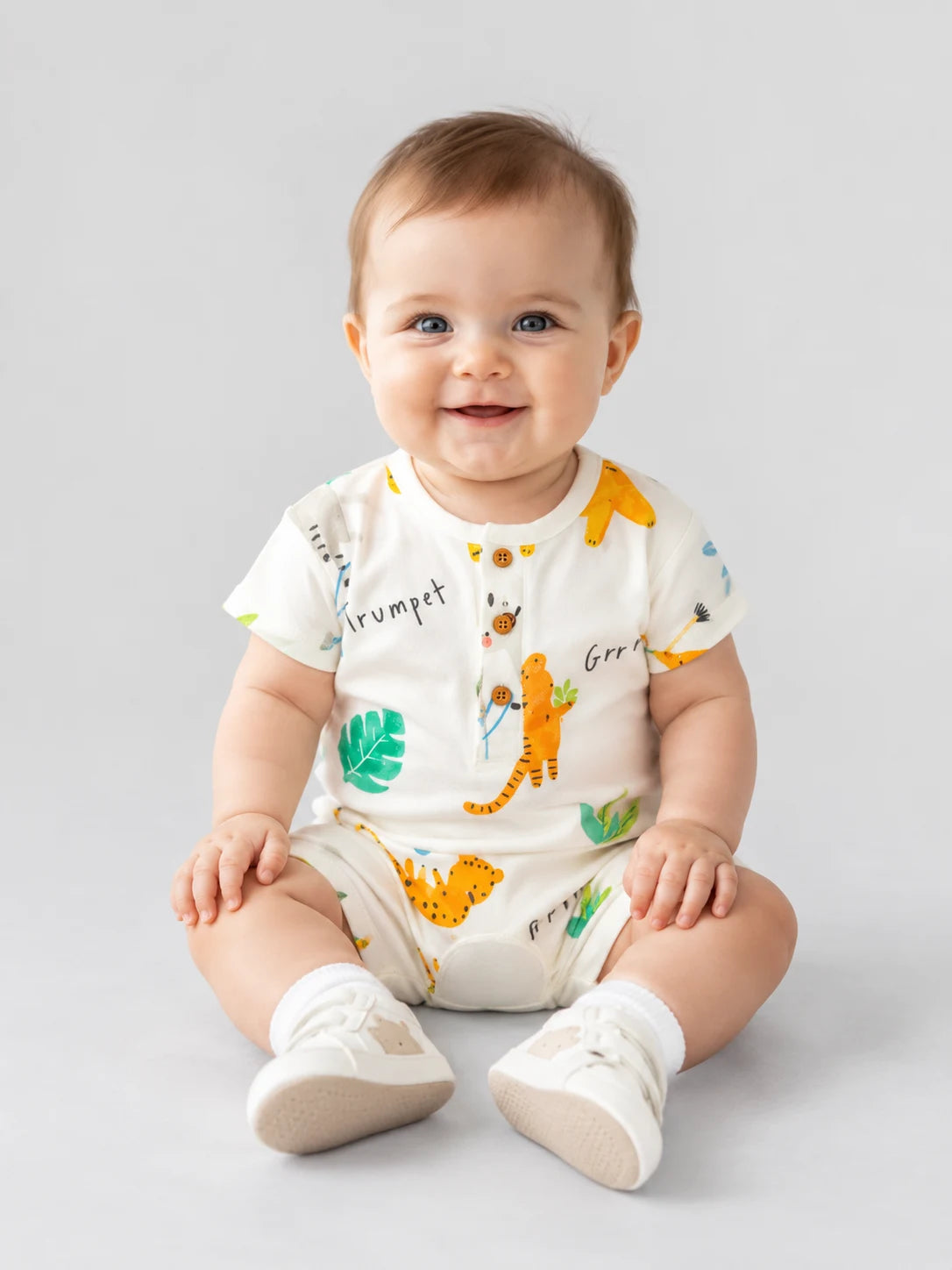 Hap & Hope Unisex  Printed Round Neck Half Sleeve Cotton Romper For Babies