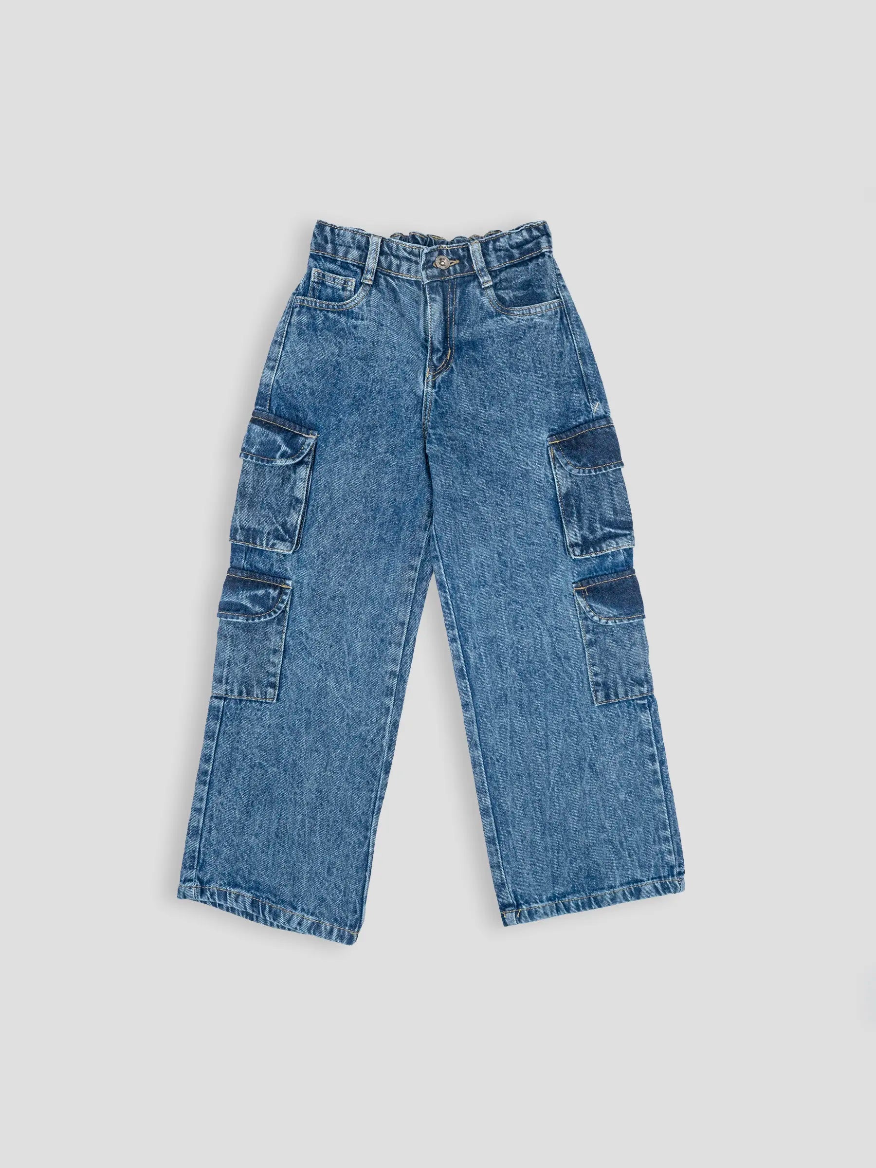 Hap & Hope Unisex Relaxed Fit Denim Cargo Jeans For Unisex