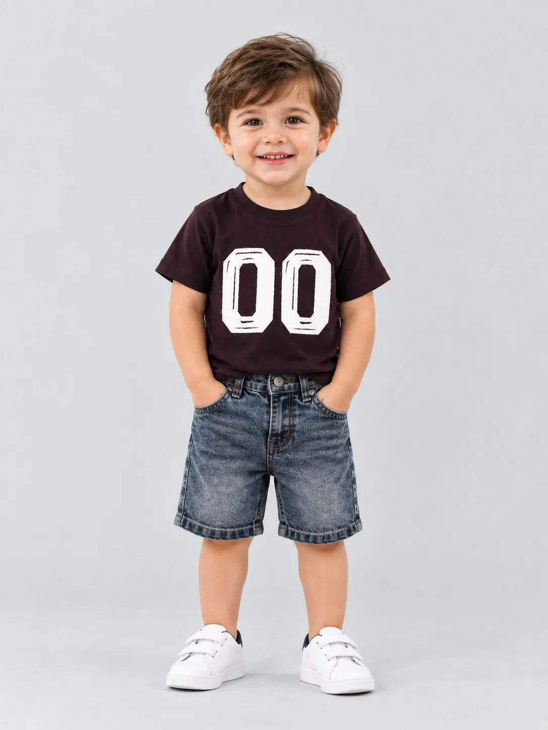 Hap & Hope Varsity Number Patch Round Neck Half Sleeve T-Shirt for Boy
