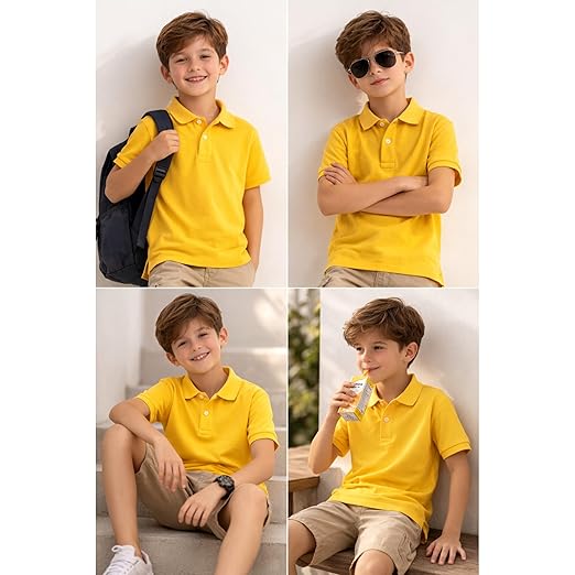 Kids Boys Polo T-Shirt | Half Sleeves | Organic Cotton Rich Bio-Wash Fabric | Ultra Soft & Breathable
