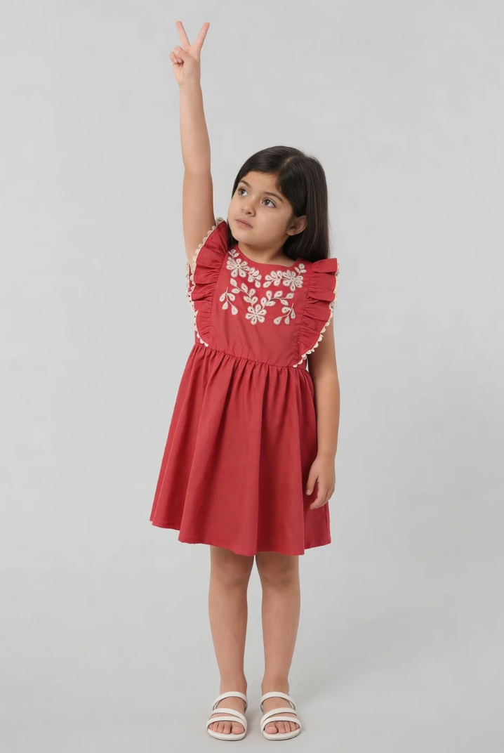 Girls Embroidered Knee Length Frock