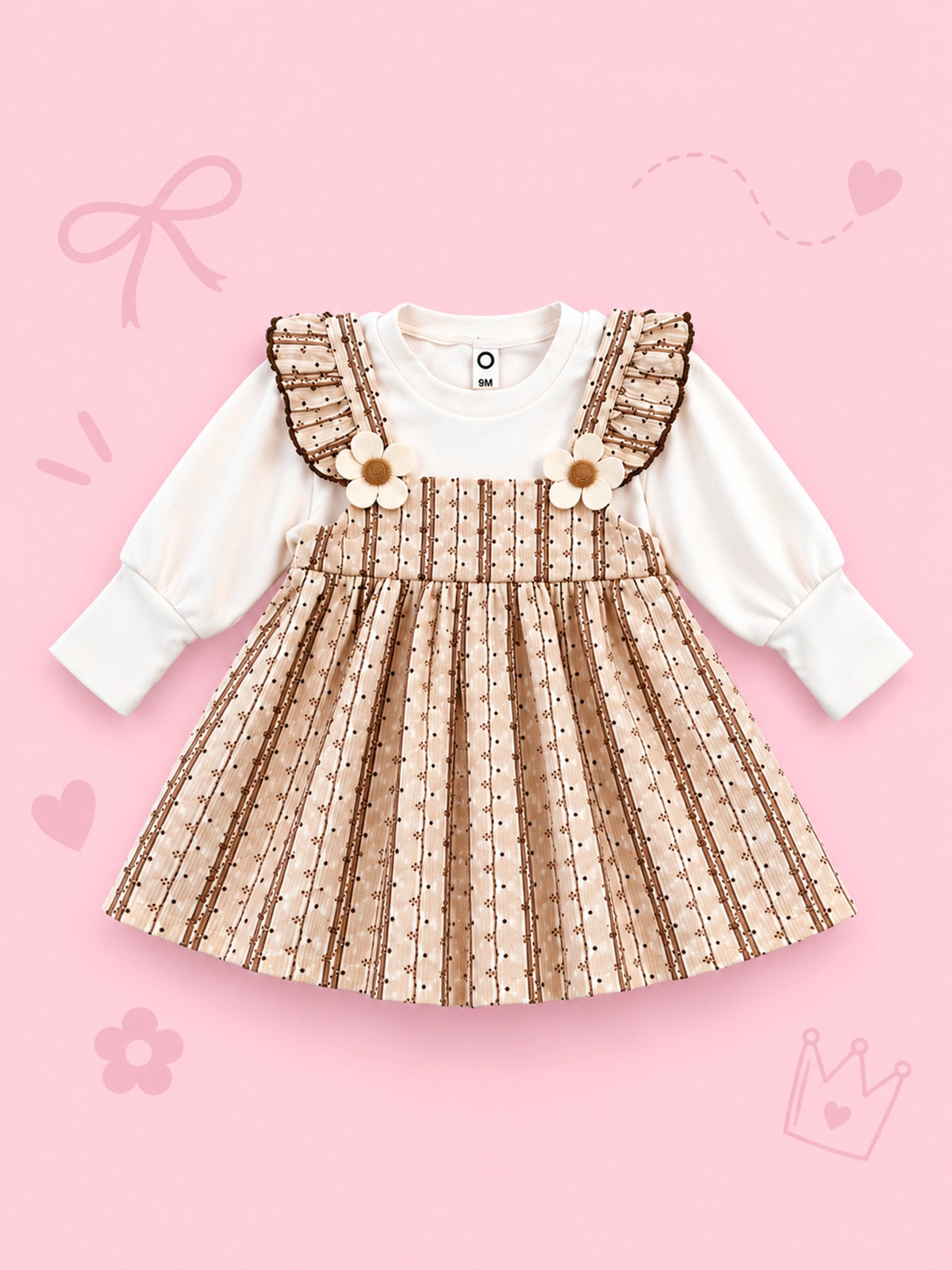 Hap & Hope Full Sleeve Cotton Frock with Peter Pan Collar For Girls