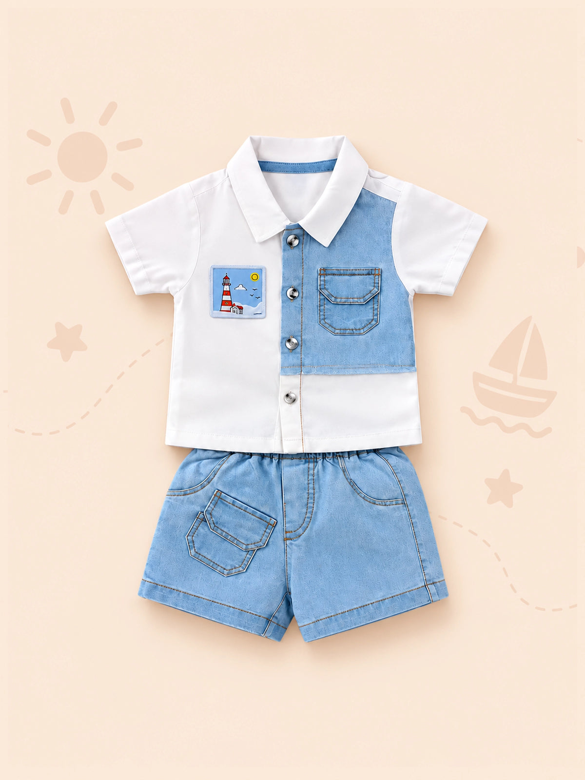 Hap & Hope  Cotton Chinese Collar Shirt & Shorts For Baby Boys