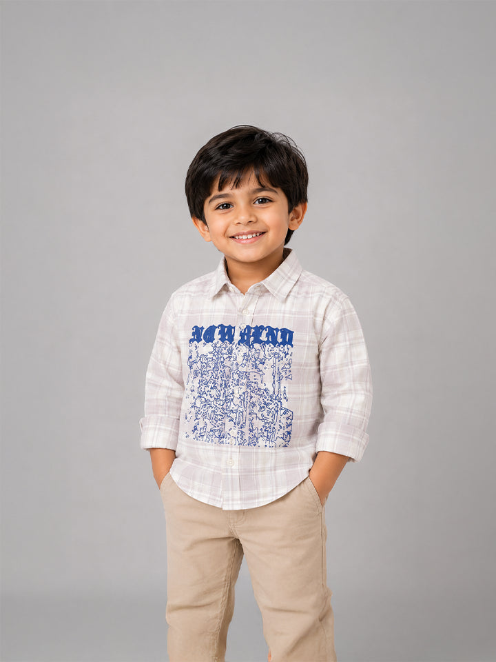 Hap&Hope Checked Graphic Print Full Sleeve Cotton Shirt for Boys