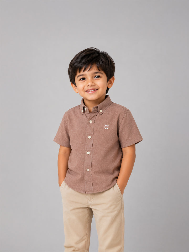 Hap&Hope Plain Collar Neck Half Sleeve Linen Shirt for Boys