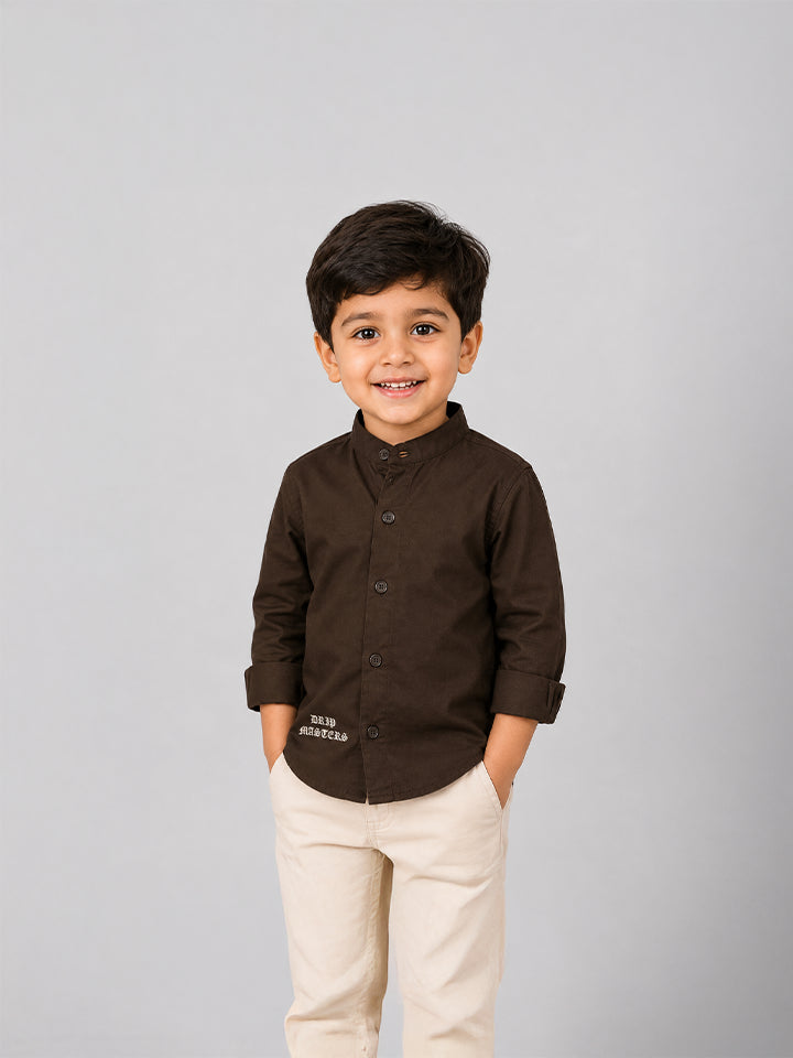 Hap&Hope Printed Chinese Neck Full Sleeve Twill Shirt for Boys