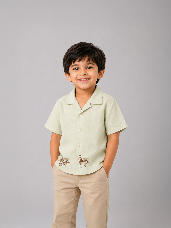 Hap&Hope Printed Camp Collar Half Sleeve Poly Cotton Shirt for Boys