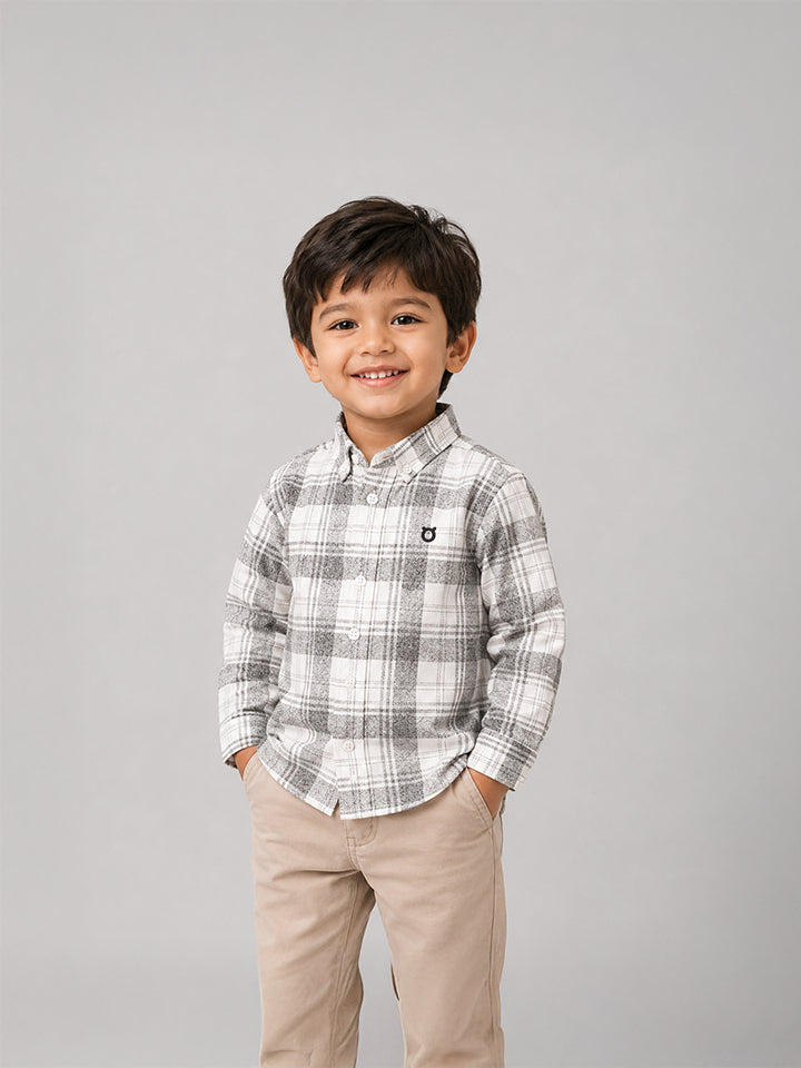 Hap&Hope Checked Collar Neck Full Sleeve Cotton Shirt for Boys