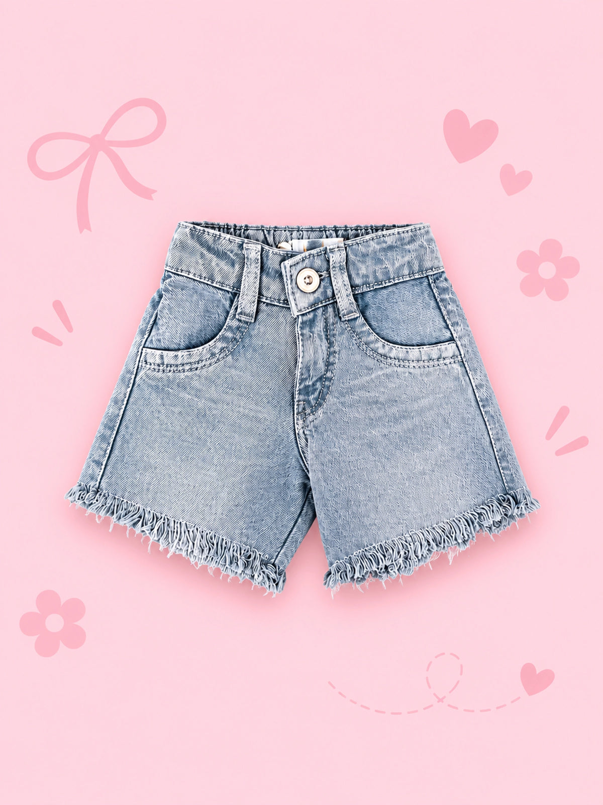 Hap & Hope  Relaxed Fit Frayed Hem Denim Shorts For Girls